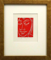 Ota Janeček - Dívčí úsměv - grafika (červená varianta)